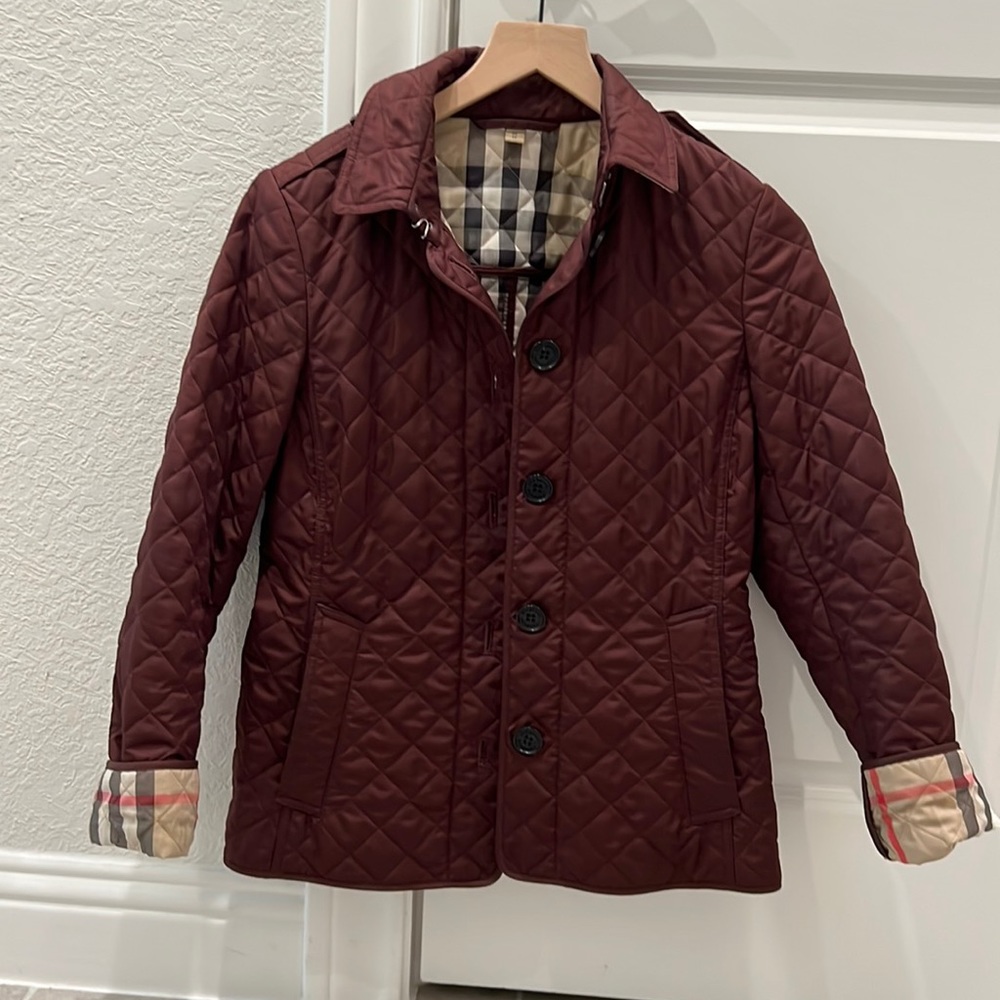 Deep red Burberry quilted jacket